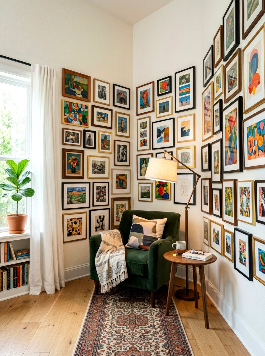 Corner Wrap Around Gallery - 30 mini salon wall apartment ideas