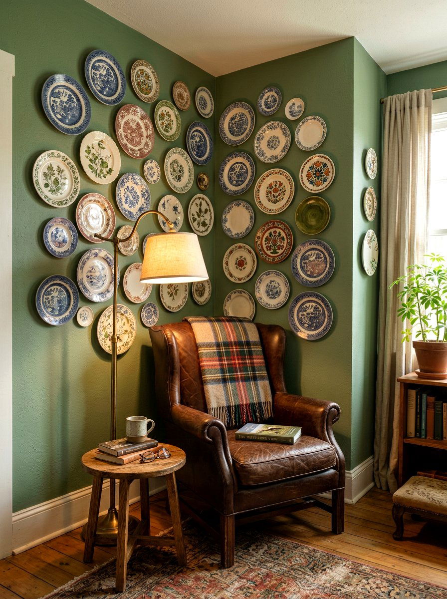 Corner Wrap Plate Wall - 30 plate wall display ideas