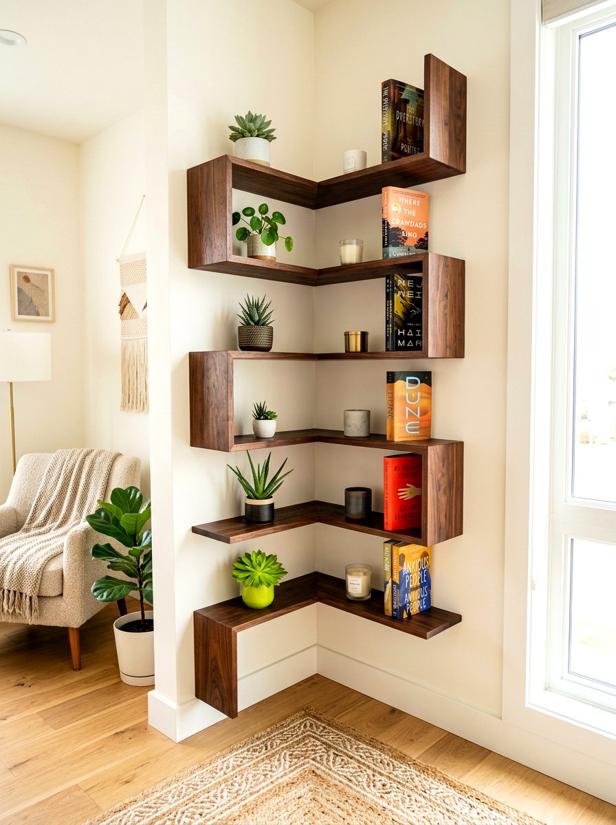 Corner Zig Zag Shelf - 30 shelfie decor ideas