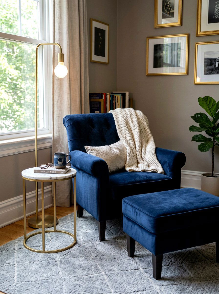 Corner armchair with ottoman - 30 bedroom reading corner ideas