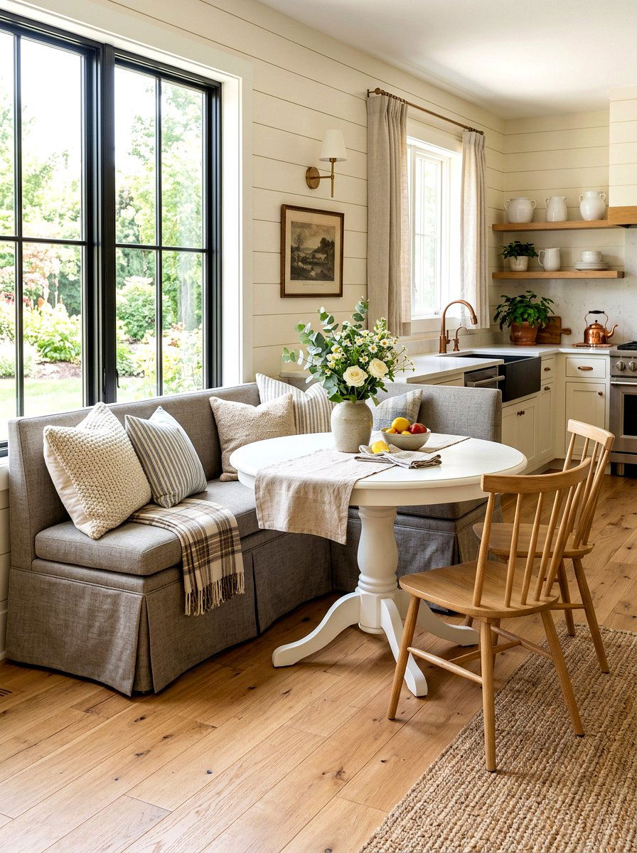 Corner banquette with skirt - 30 skirted dining bench ideas
