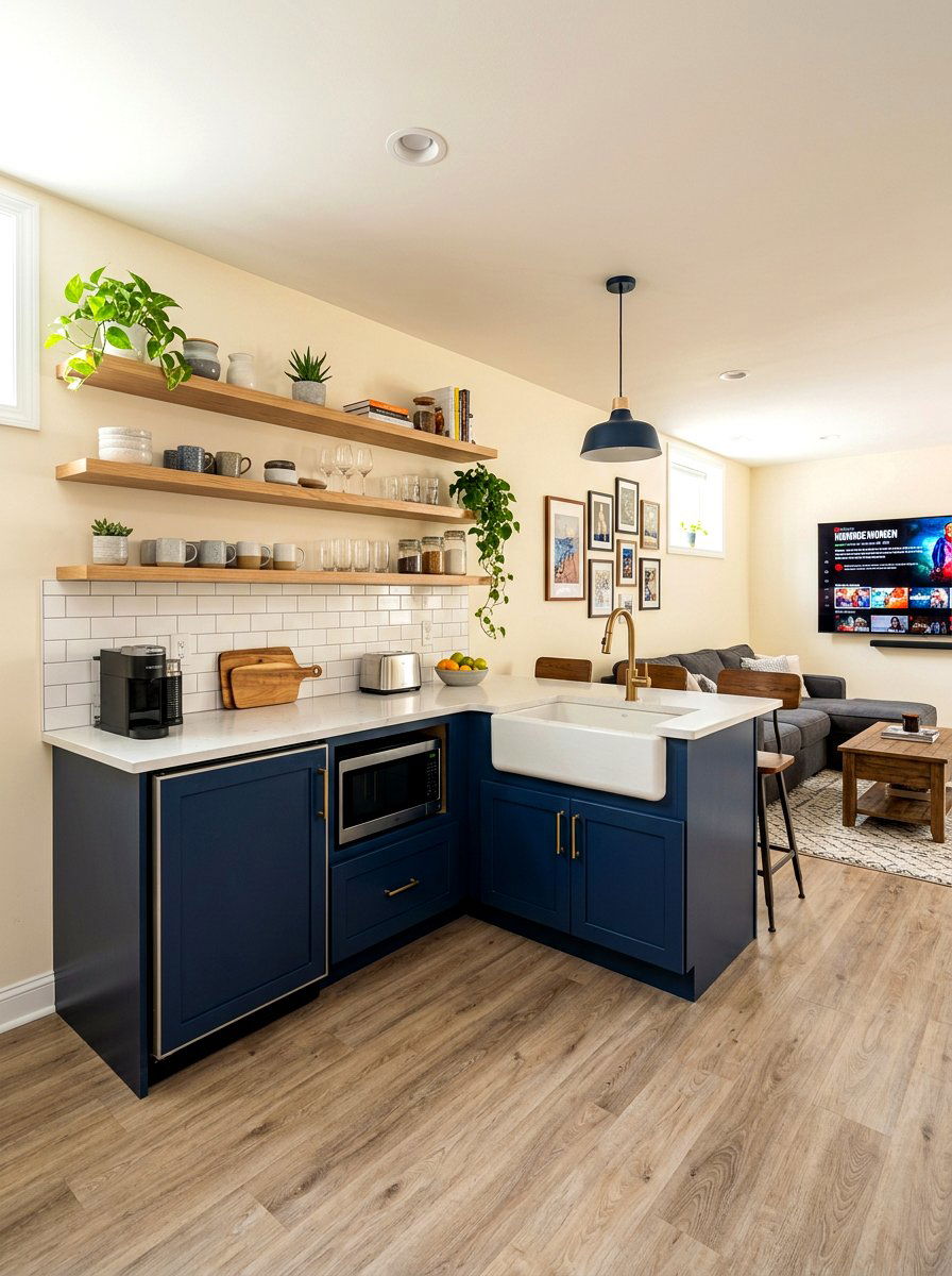 Corner basement kitchenette - 30 basement kitchenette ideas