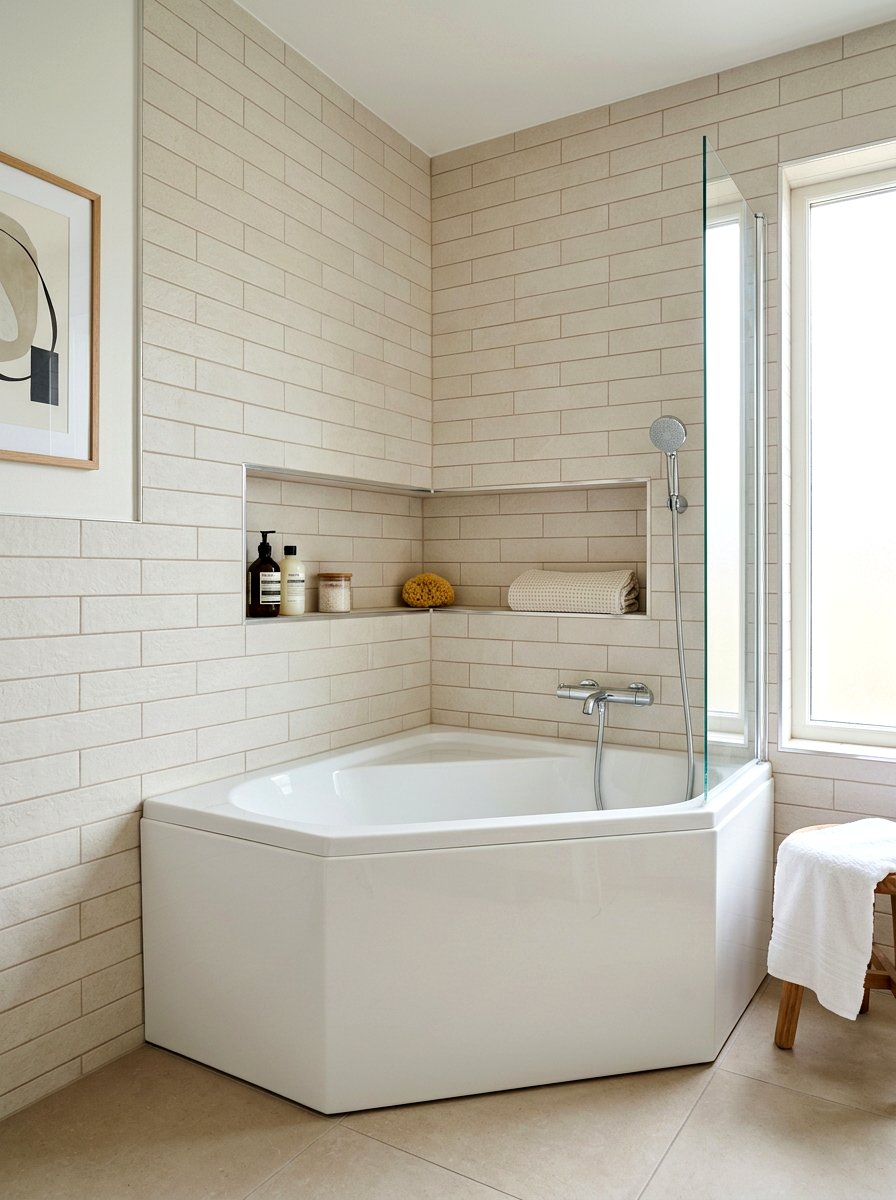 Corner bathtub wall niche - 30 tub niche ideas