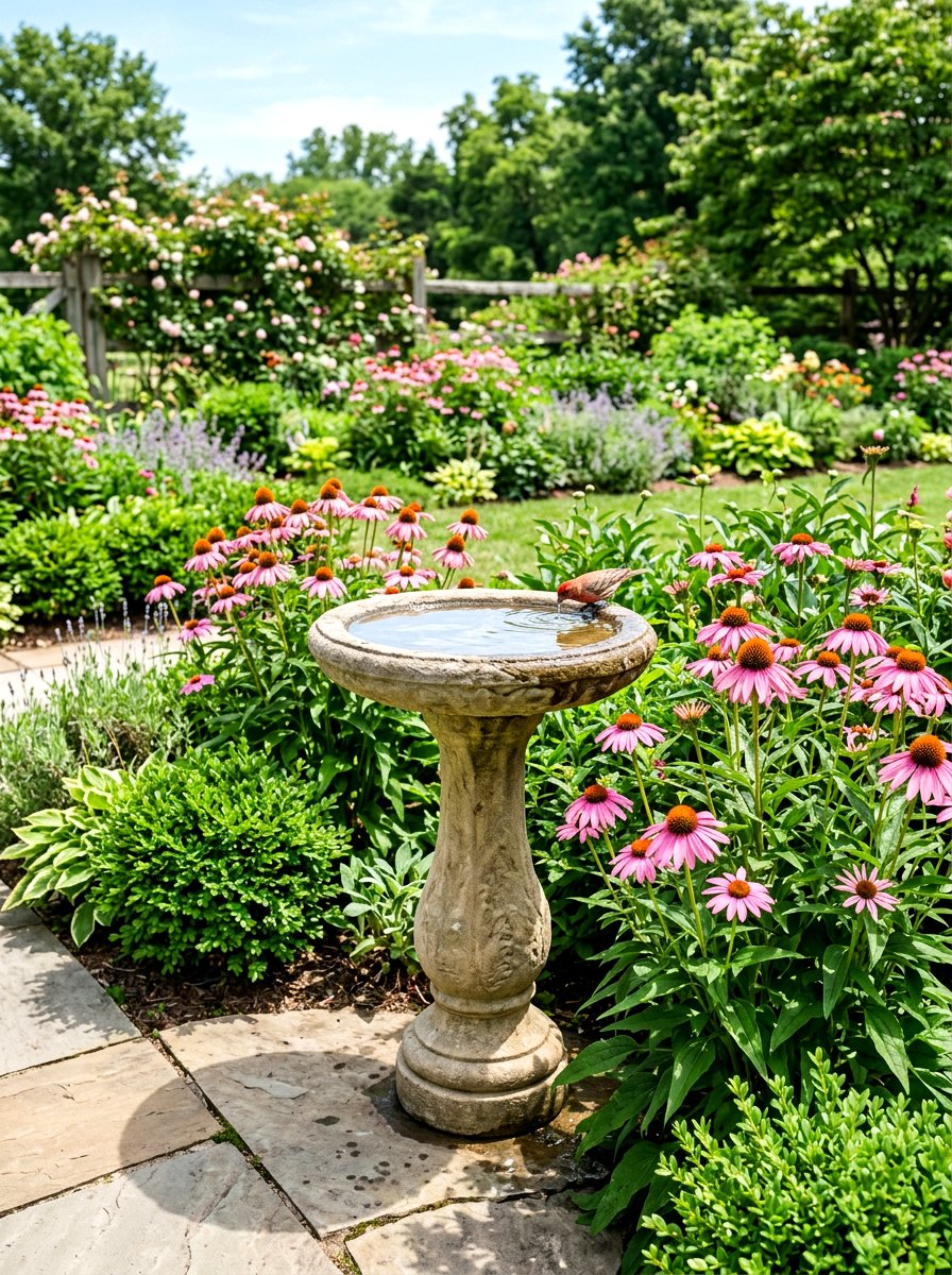 Corner bird bath - 30 corner yard landscaping ideas