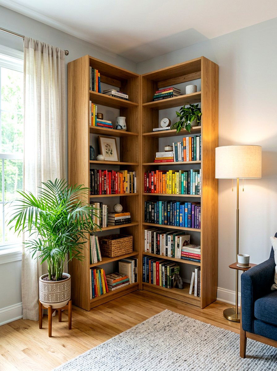 Corner bookshelf - 30 home library ideas