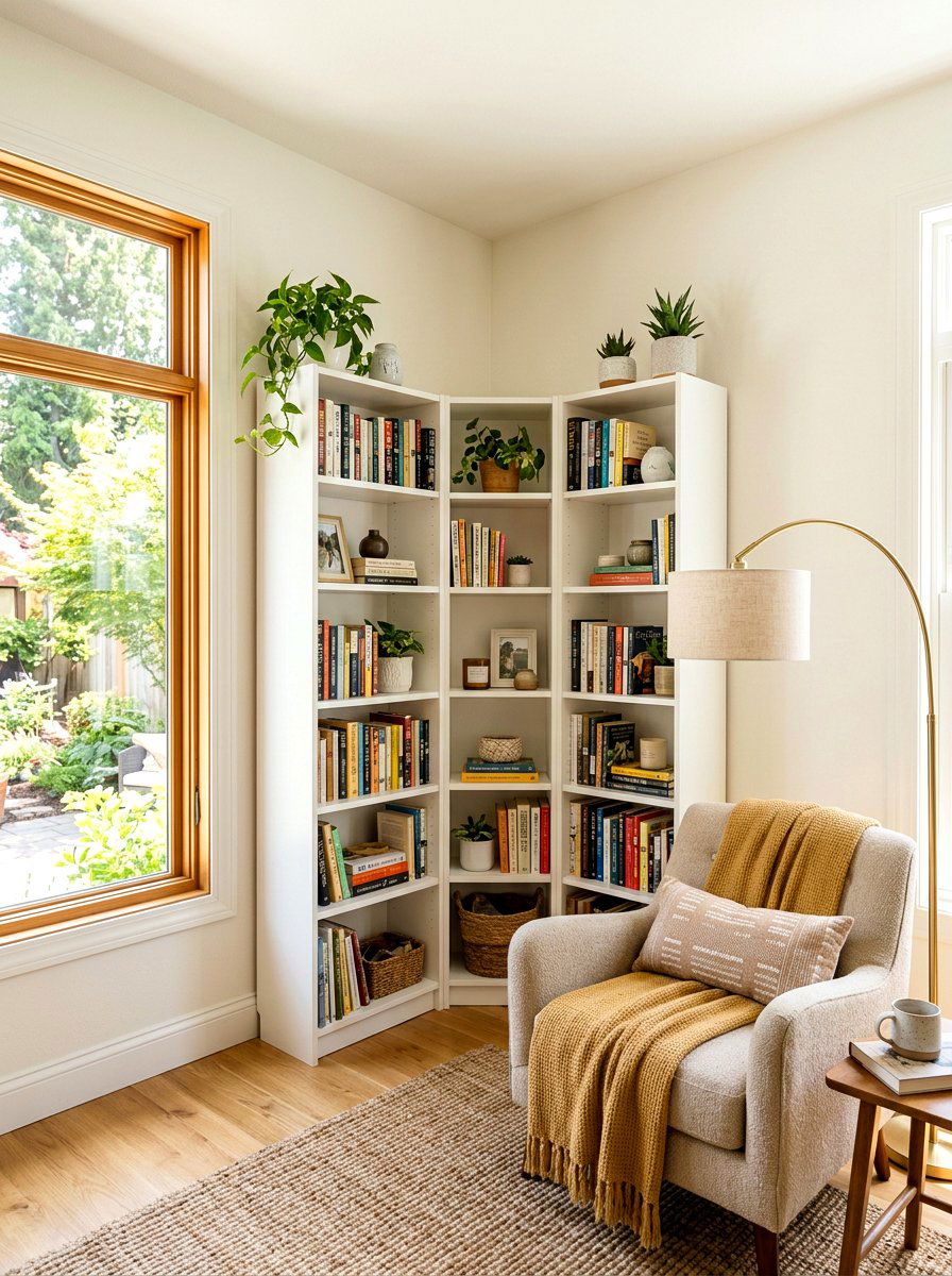 Corner bookshelf for small spaces - 30 bookshelf styling living room ideas