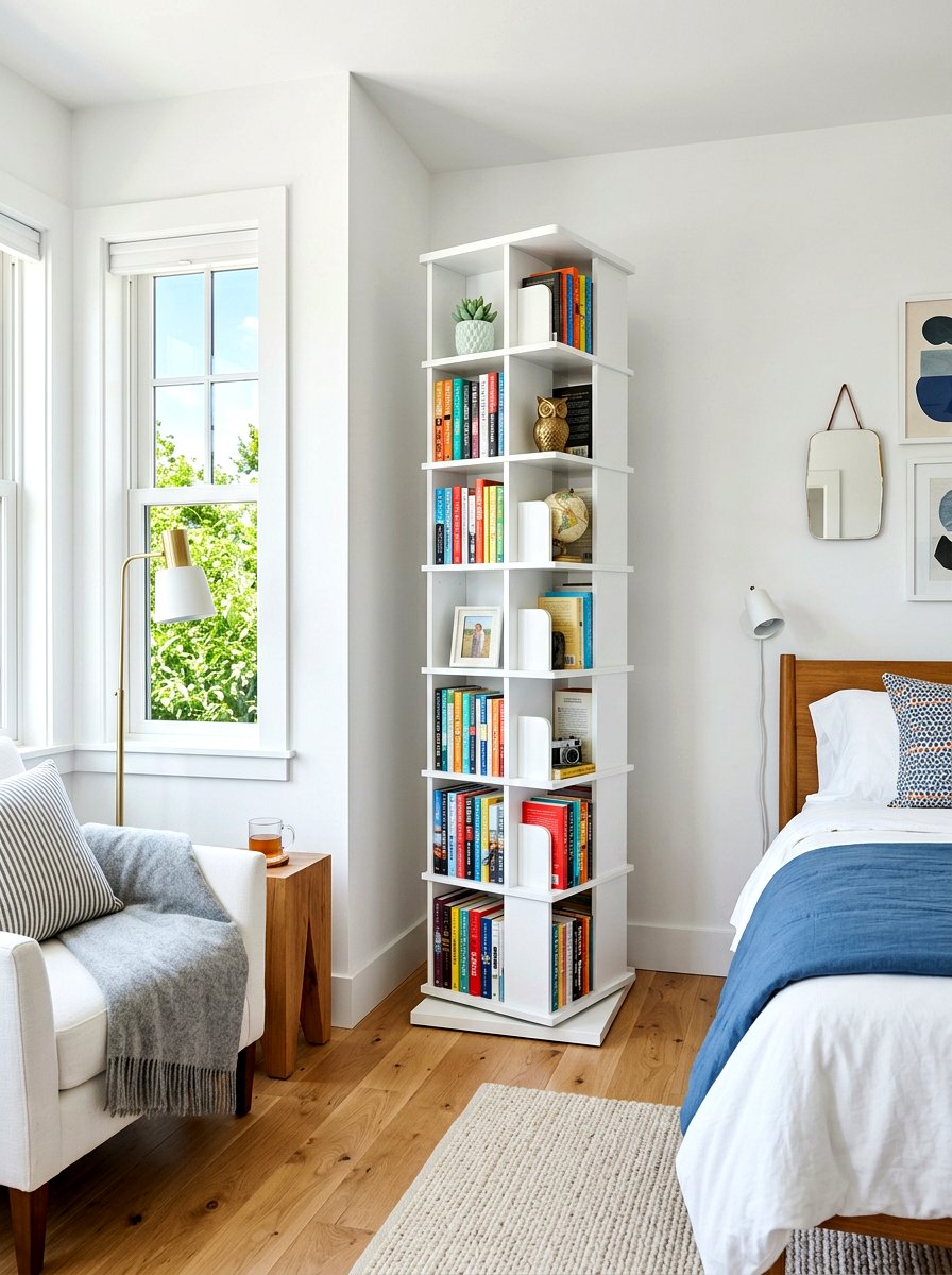 Corner bookshelf tower - 30 book lover teen room ideas