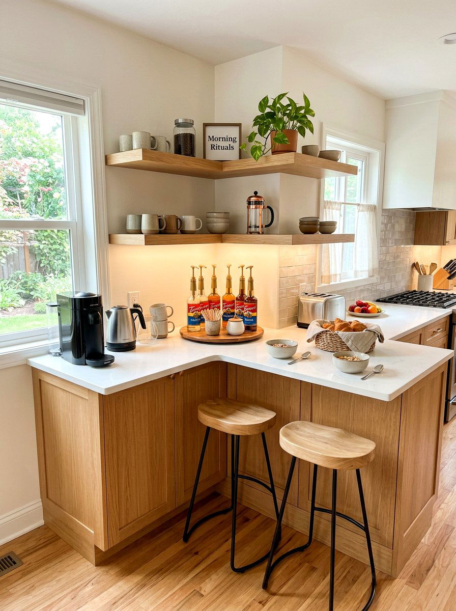 Corner breakfast bar setup - 30 breakfast station ideas