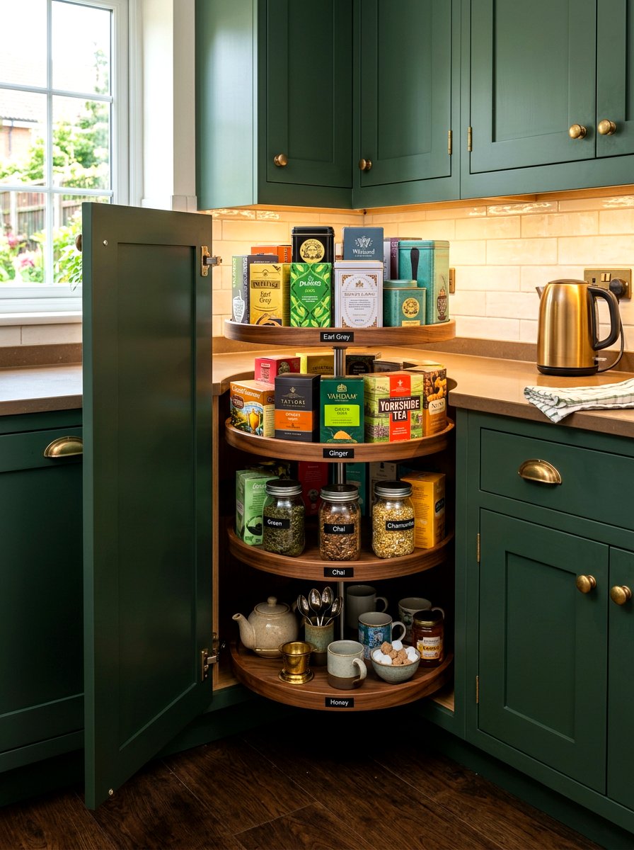 Corner cabinet lazy susan - 30 hidden tea pantry ideas