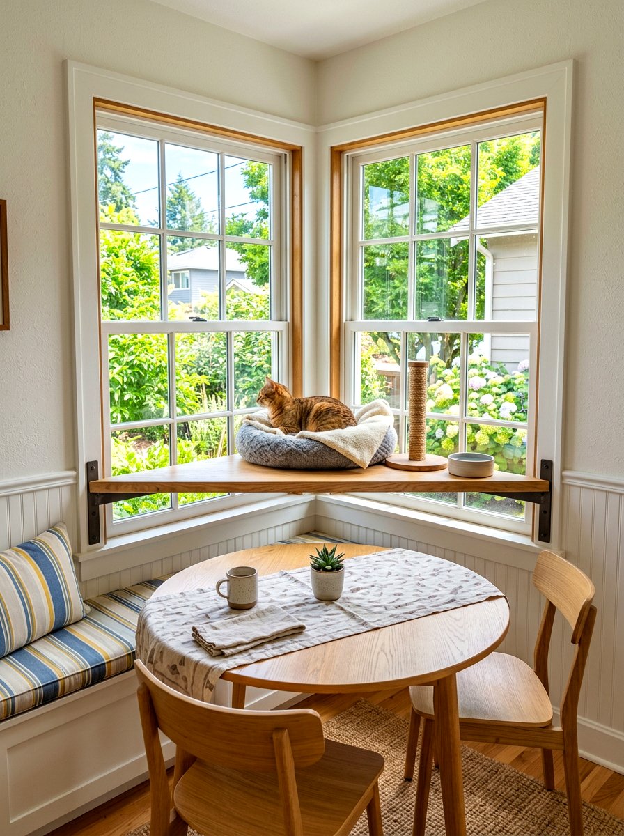 Corner cat window shelf - 30 cat window perch ideas