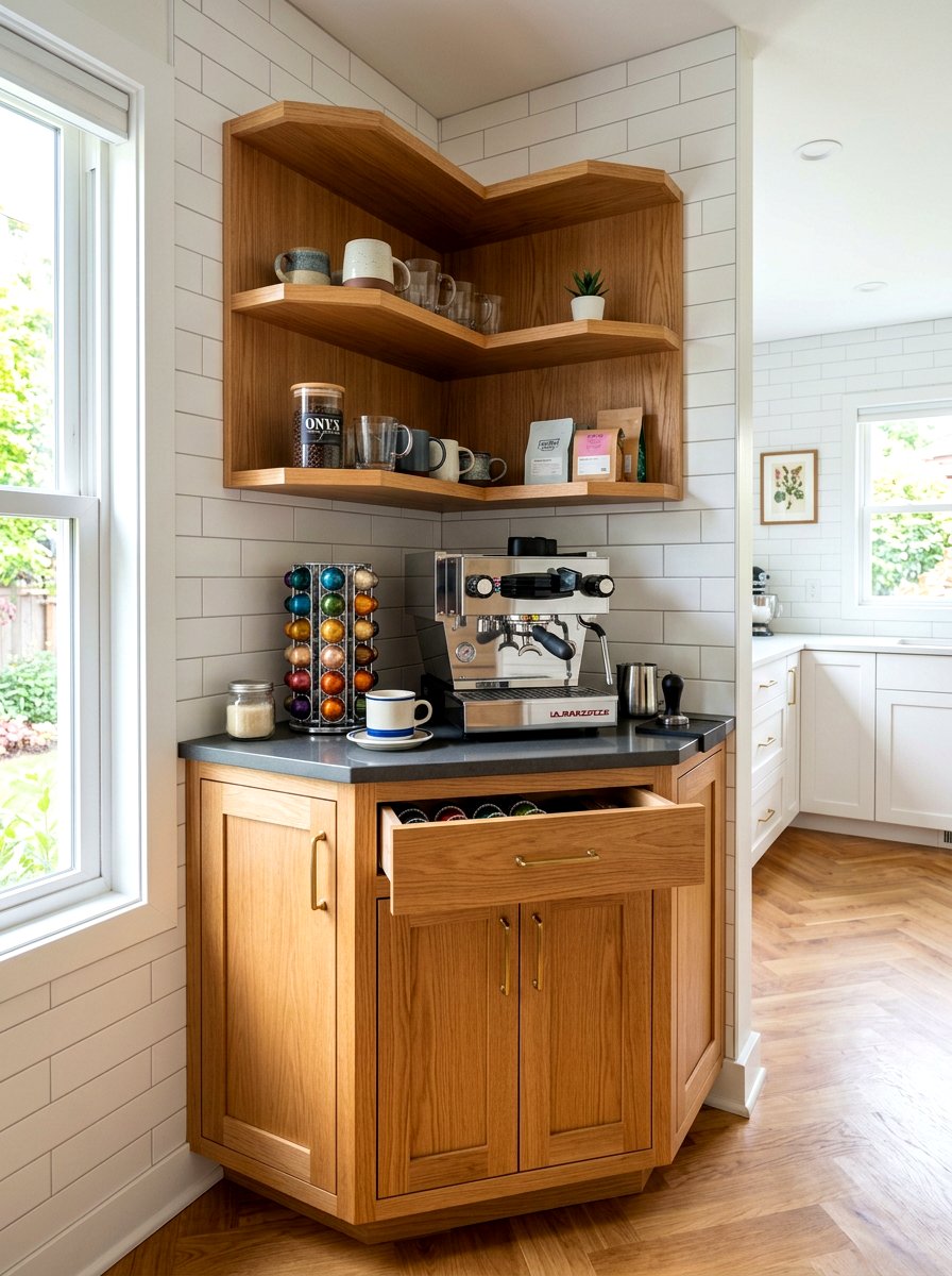 Corner coffee cabinet - 30 coffee station ideas