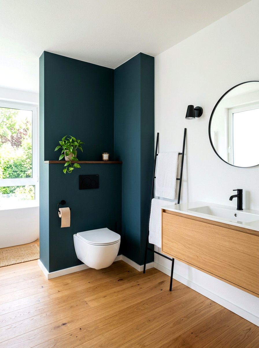 Corner color block bathroom - 30 color blocked bathroom ideas