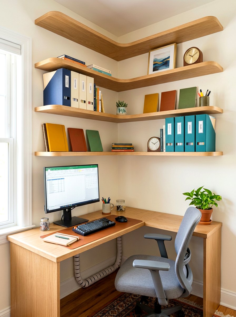 Corner desk office shelves - 30 home office shelf ideas