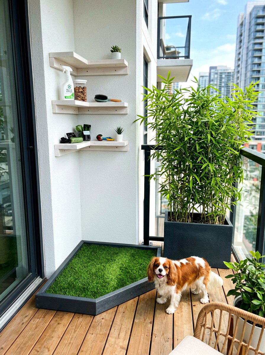 Corner dog potty unit - 30 balcony pet potty area ideas