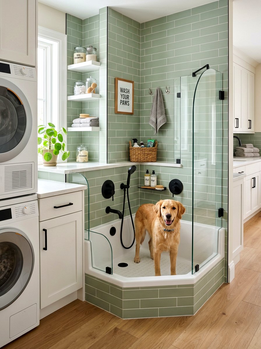 Corner dog wash station - 30 pet washing station laundry ideas