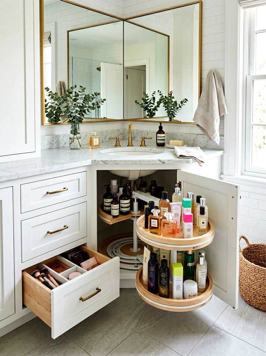 Corner drawer organization solution - 30 vanity drawer organization ideas