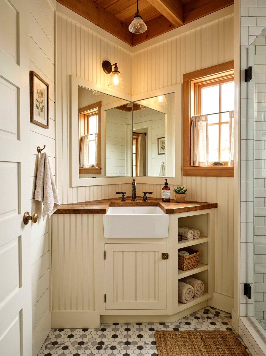 Corner farmhouse vanity - 30 farmhouse bathroom vanity ideas