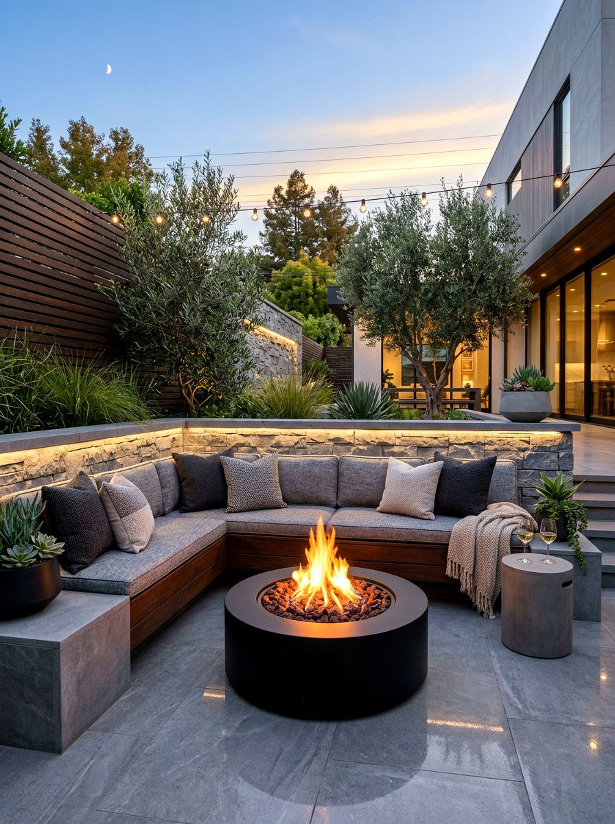 Corner fire pit - 30 tiny courtyard garden ideas