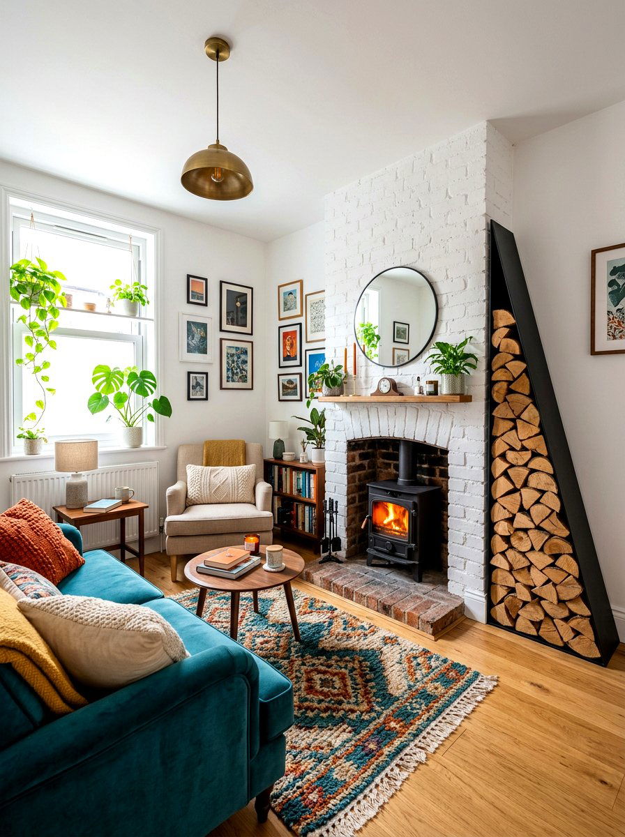 Corner fireplace wood storage - 30 log holder ideas