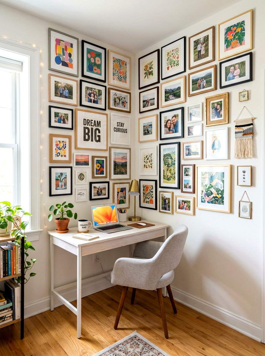 Corner gallery wall - 30 journaling corner ideas