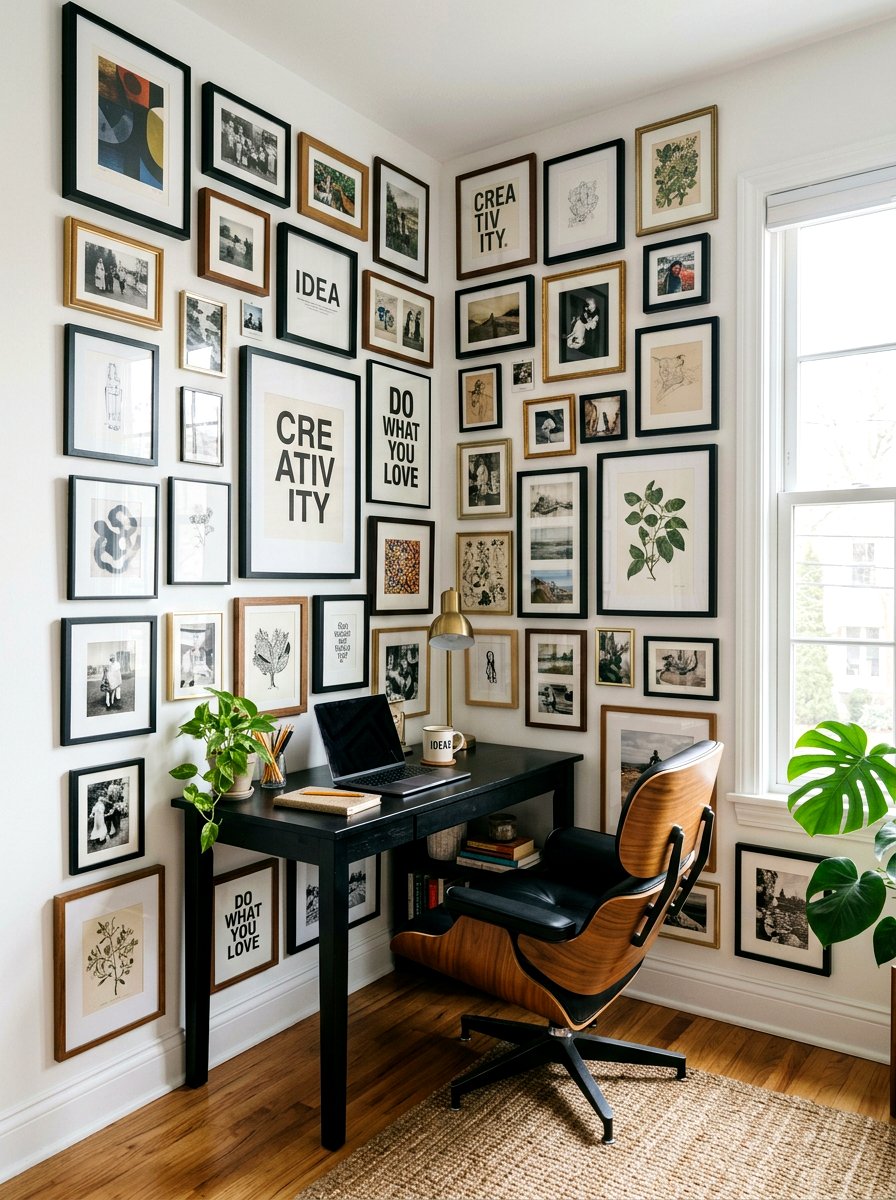 Corner gallery wall study - 30 study nook ideas