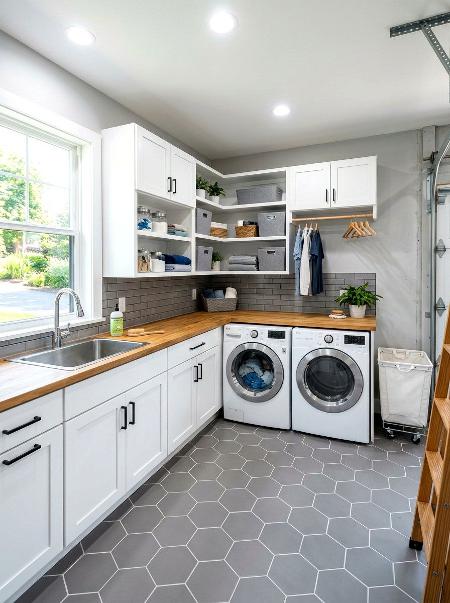 Corner garage laundry station - 30 garage laundry combo ideas