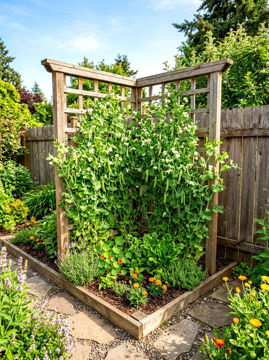 Corner garden bed trellis - 30 raised bed corner ideas