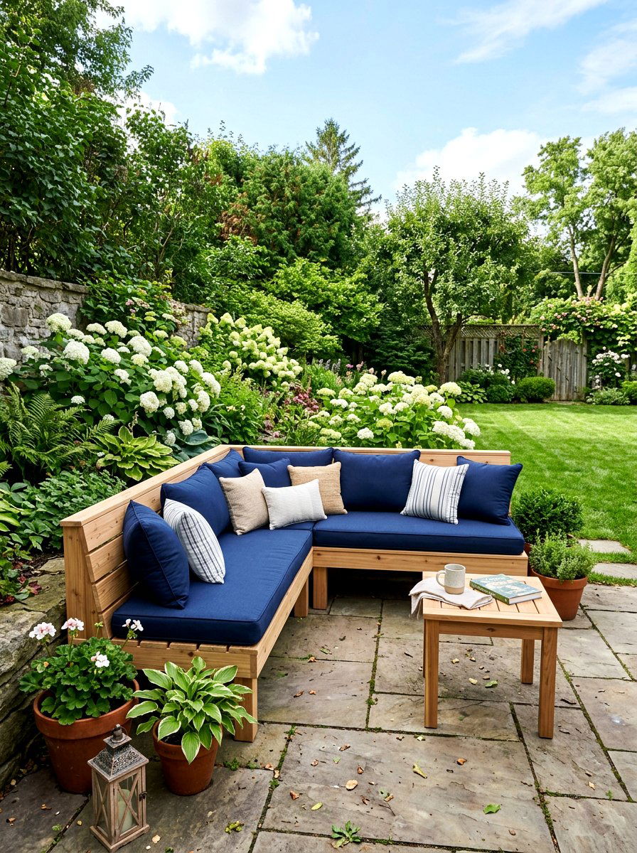 Corner garden bench - 30 backyard corner ideas