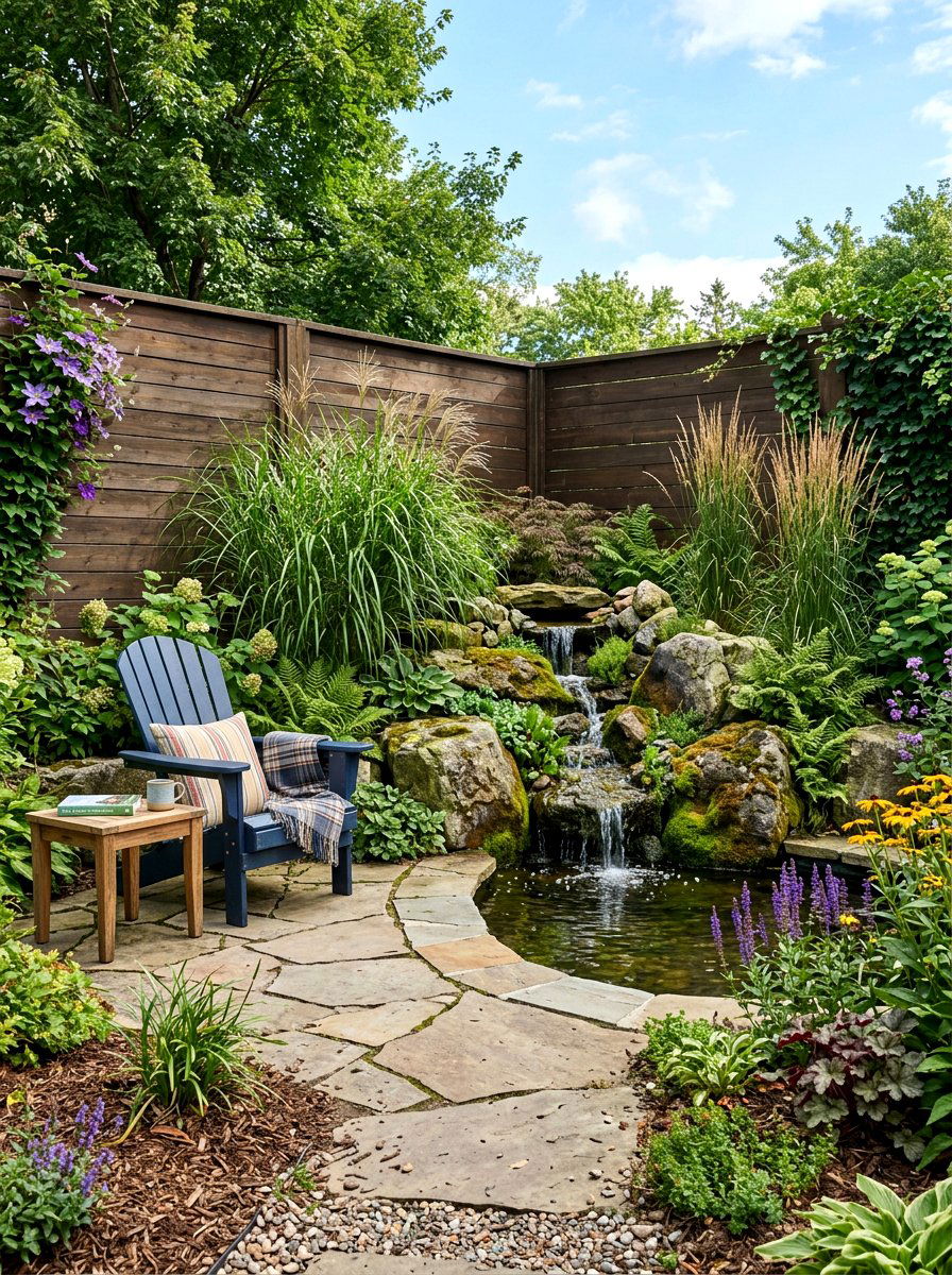 Corner garden waterfall - 30 pondless waterfall ideas