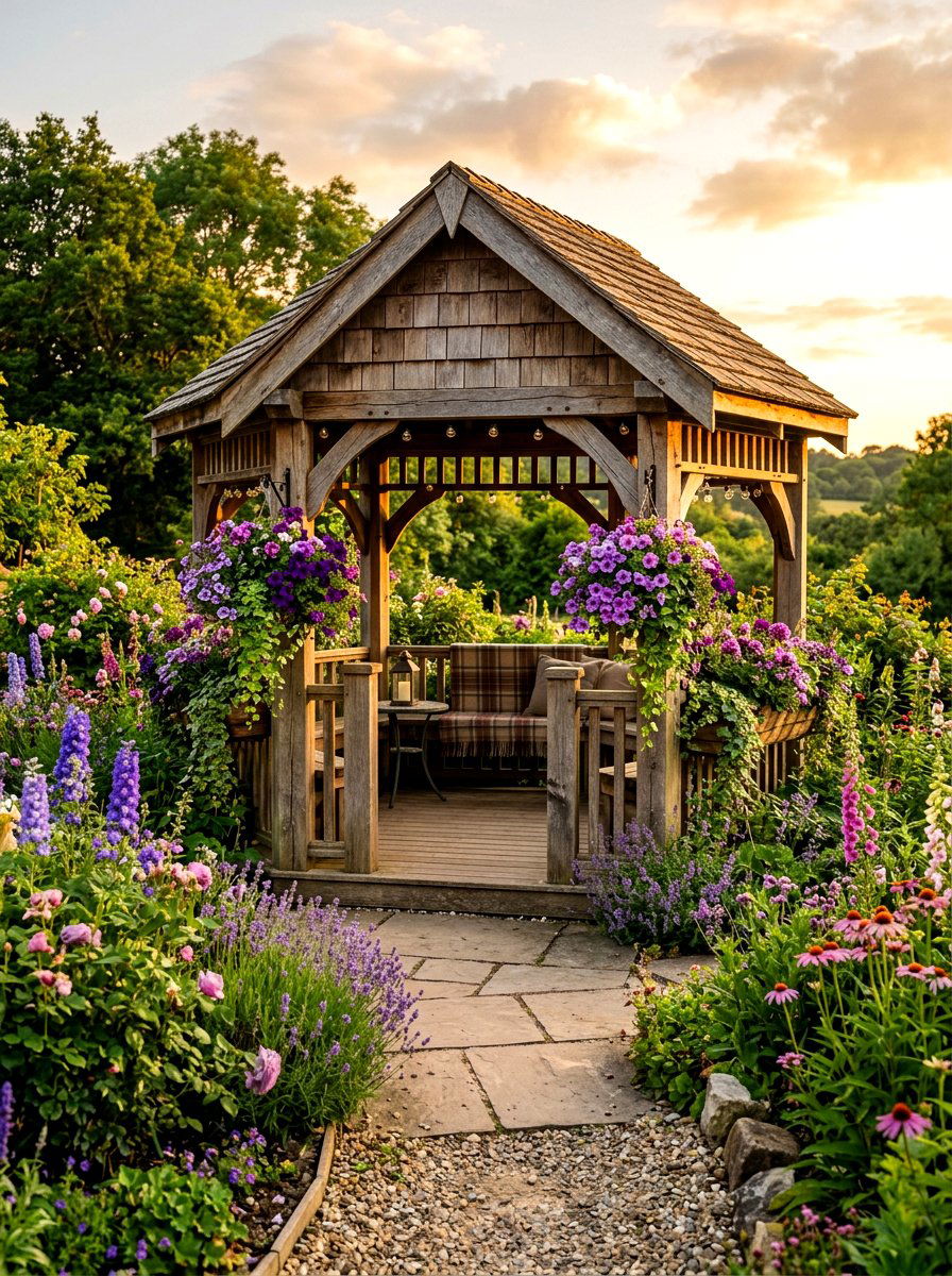 Corner gazebo flower boxes - 30 gazebo planter ideas
