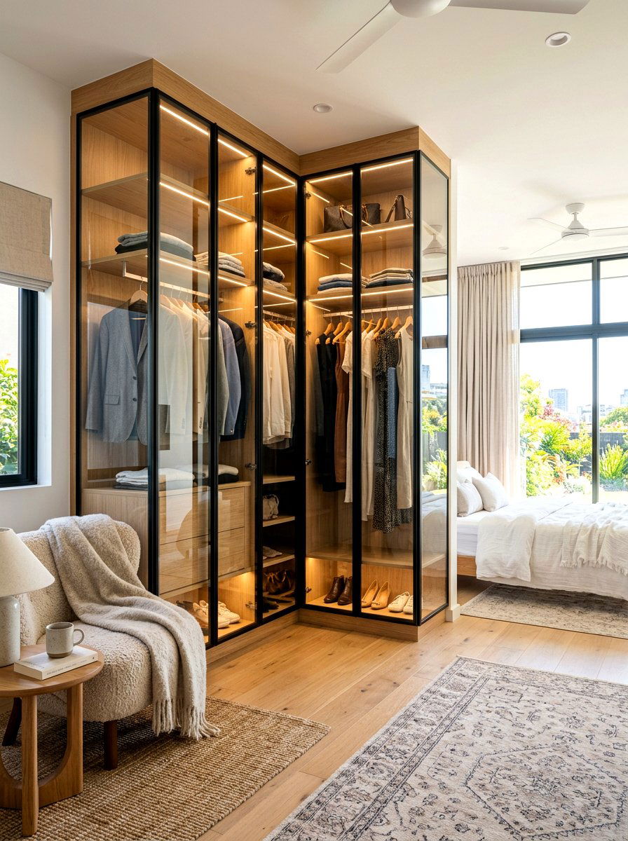 Corner glass closet - 30 glass front closet ideas