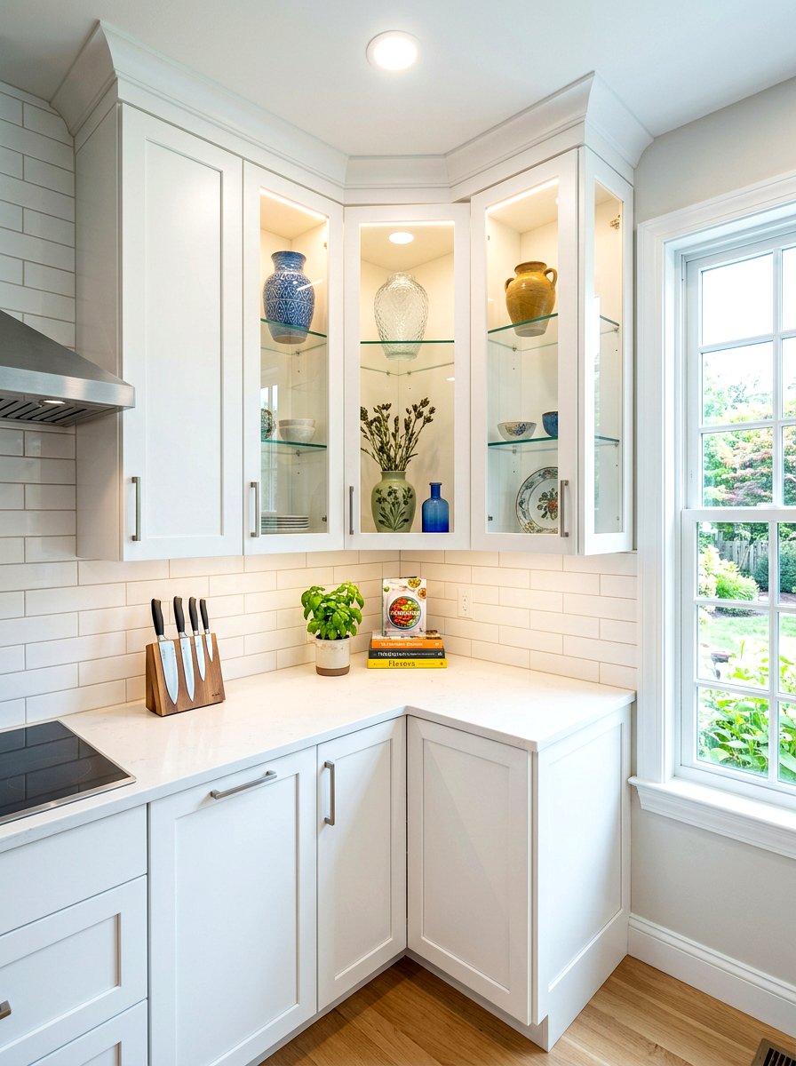 Corner glass kitchen cabinet - 30 glass front kitchen cabinet ideas