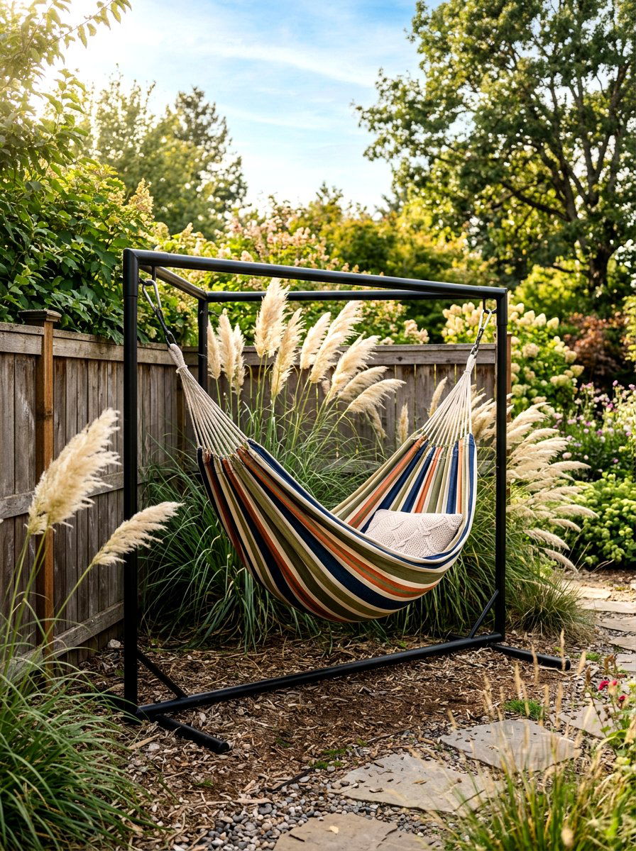 Corner hammock stand - 30 corner yard landscaping ideas