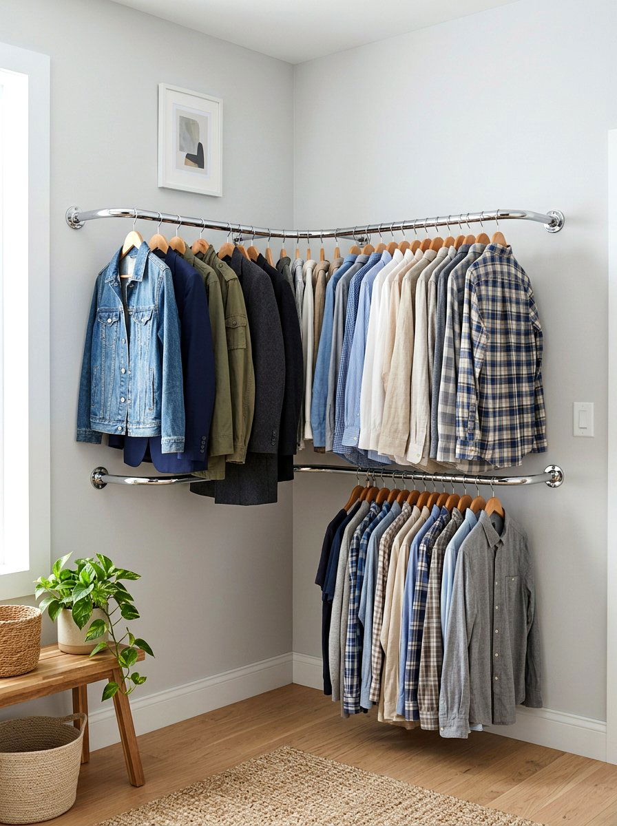Corner hanging rod - 30 small walk in closet ideas