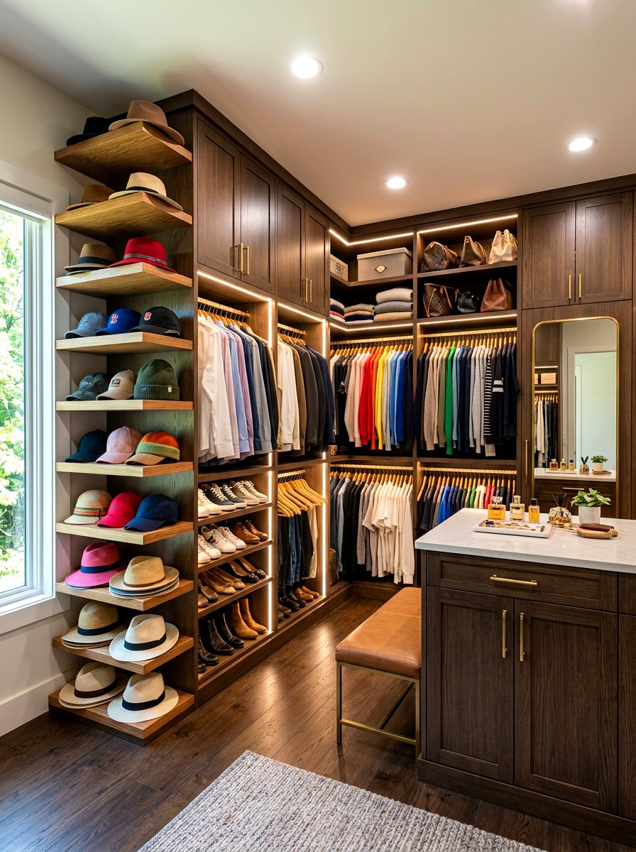 Corner hat shelving - 30 hat storage closet ideas