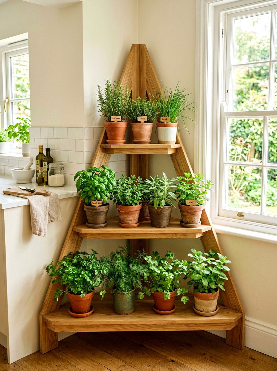 Corner herb garden stand - 30 apartment herb garden ideas