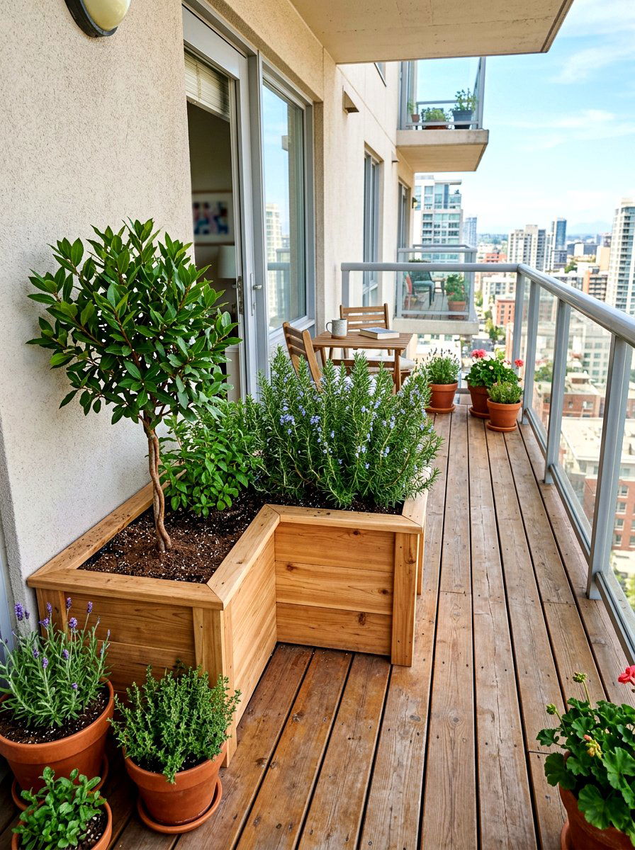 Corner herb planter - 30 balcony herb box ideas