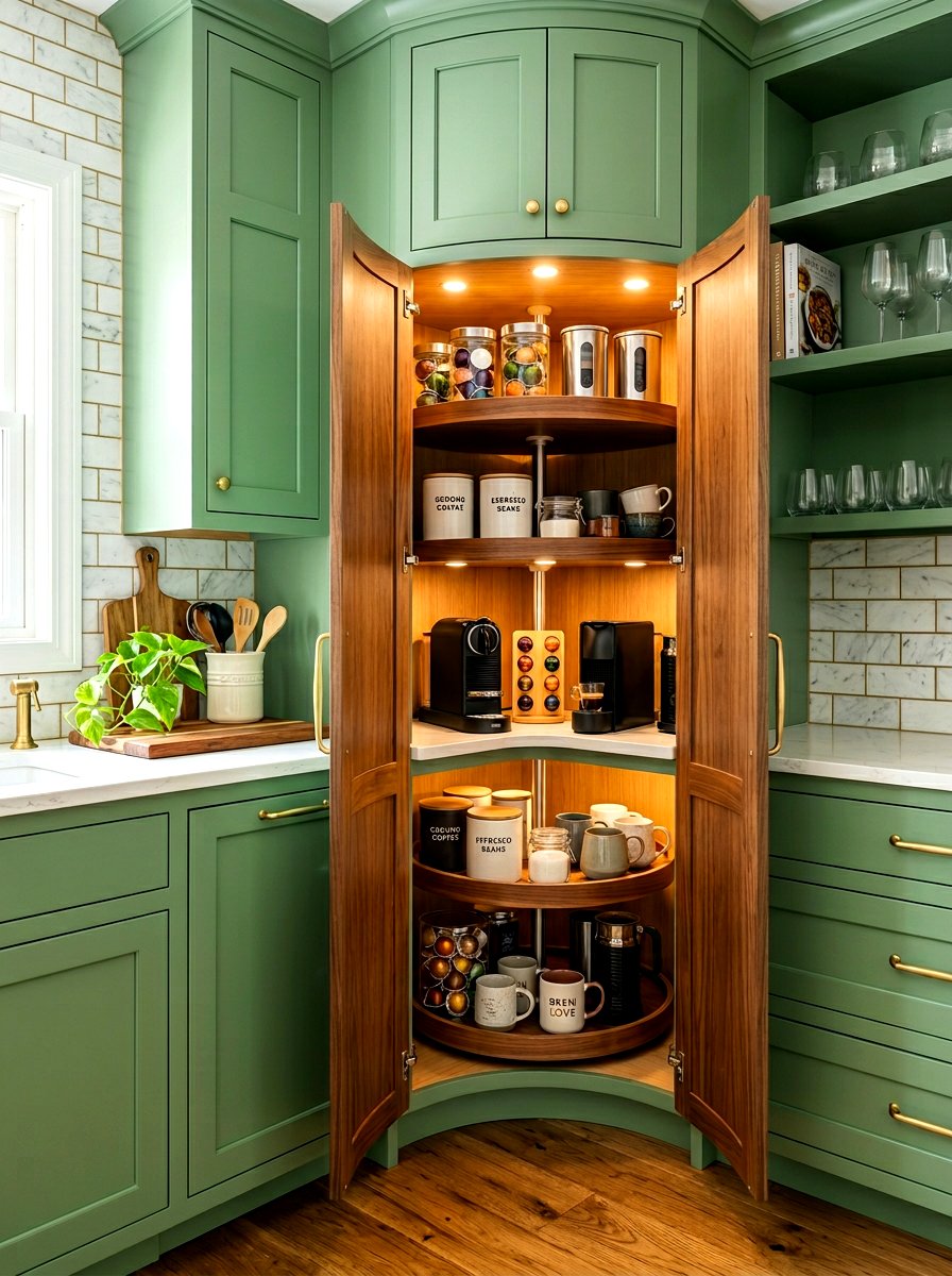 Corner hidden coffee cabinet - 30 hidden coffee pantry ideas
