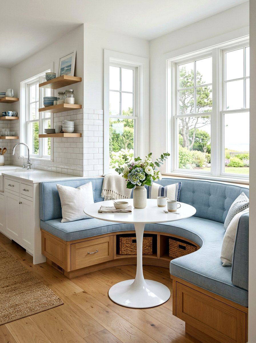 Corner kitchen curved seating - 30 curved banquette ideas