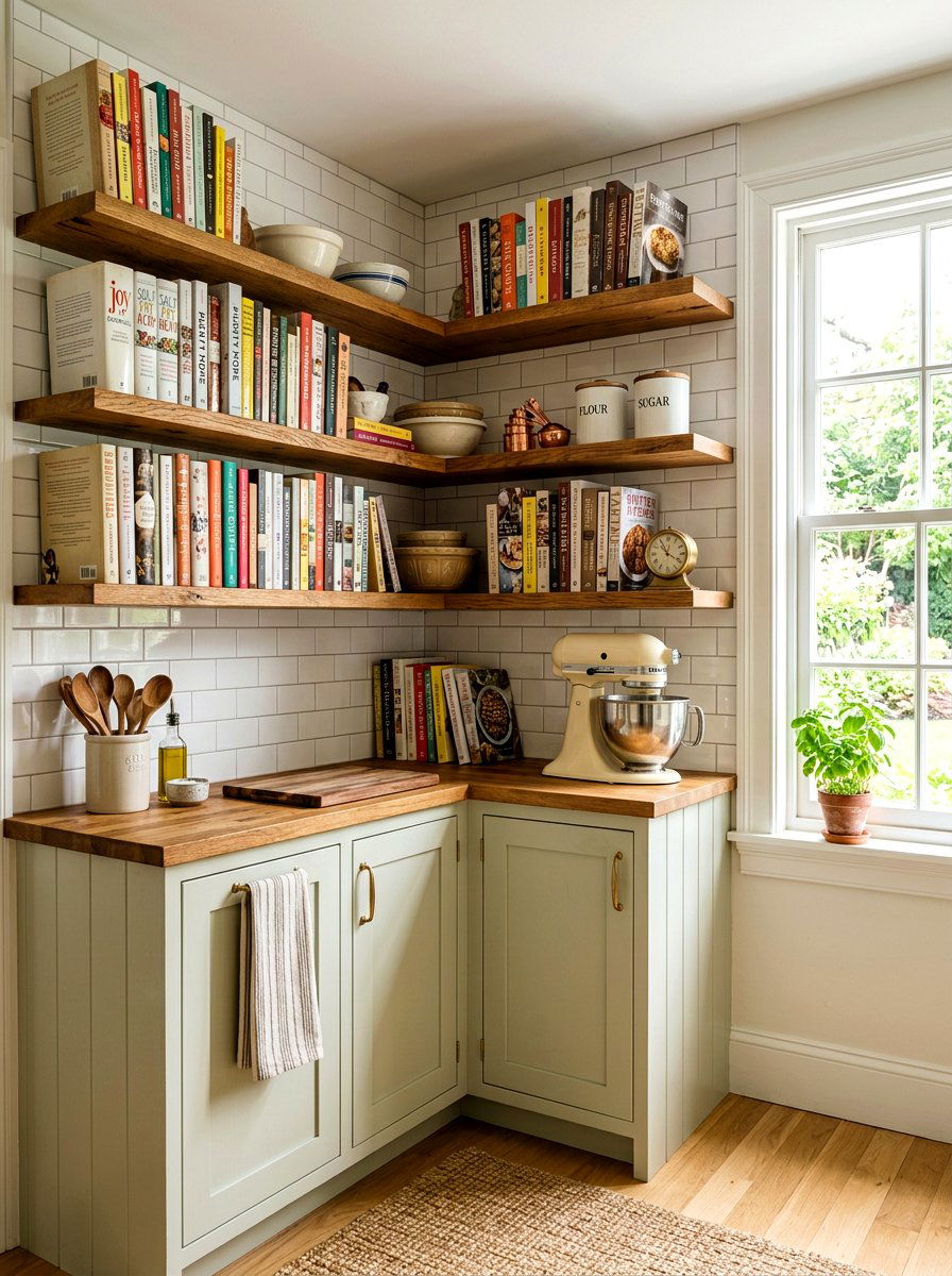 Corner kitchen shelving - 30 book shelf kitchen ideas