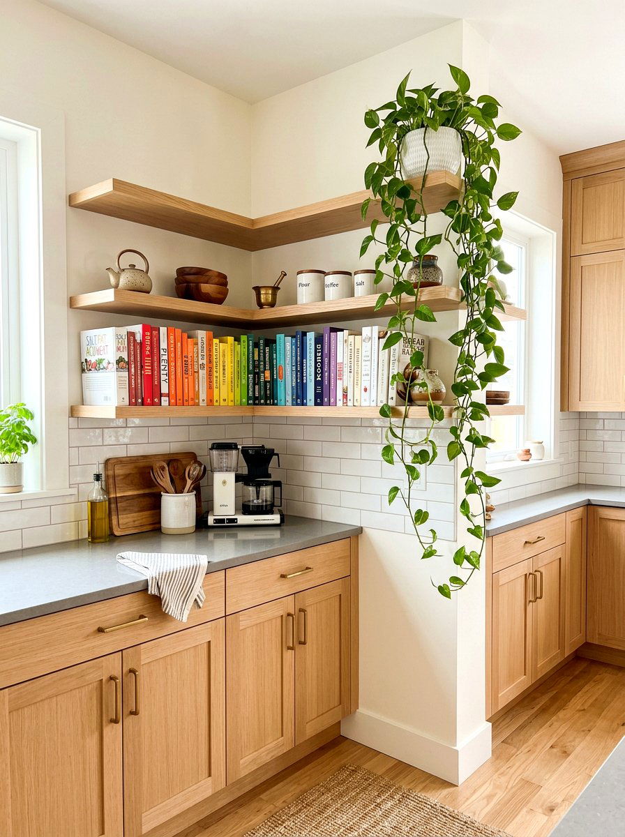 Corner kitchen shelving - 30 cookbook shelf kitchen ideas