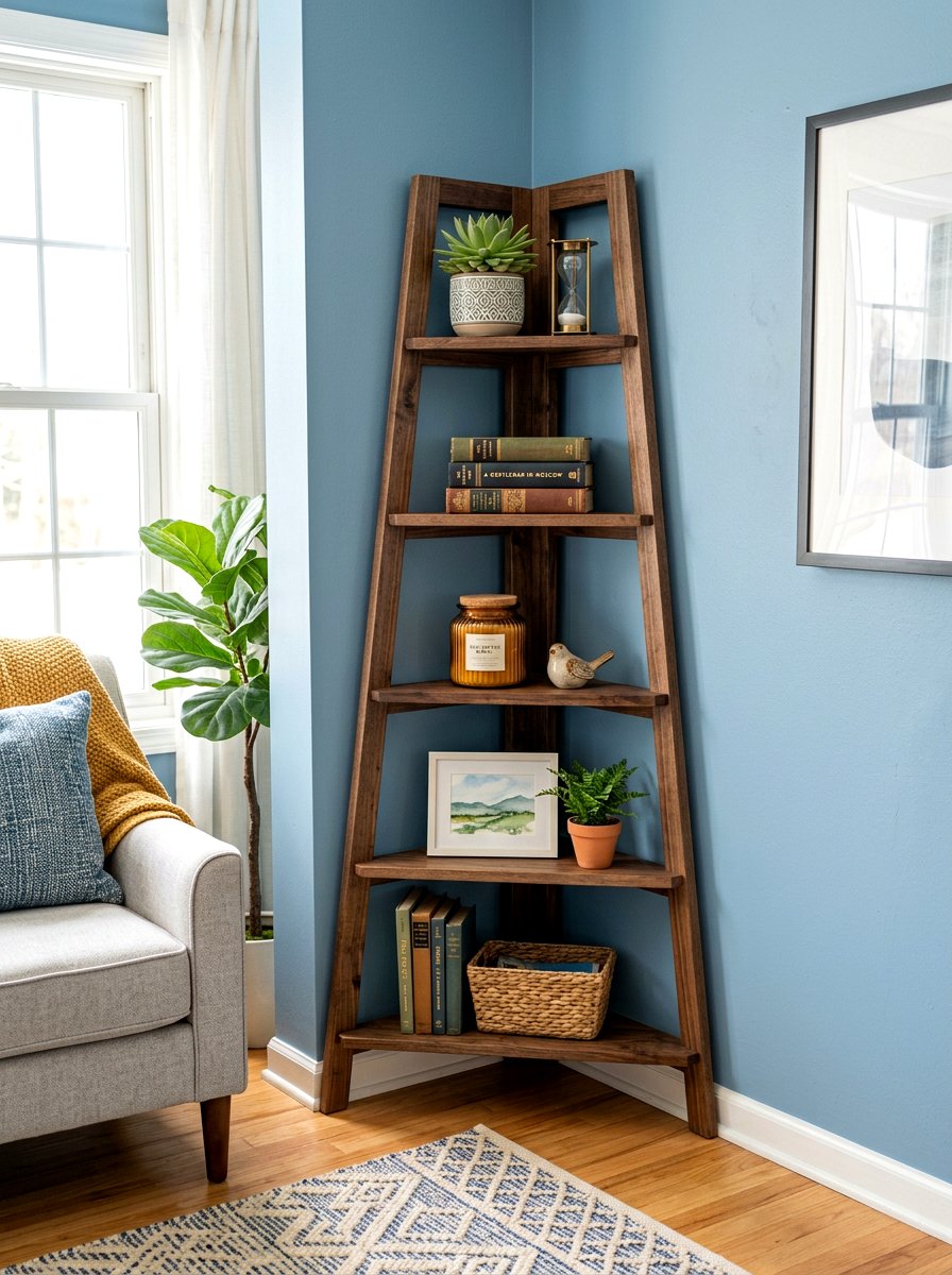 Corner ladder shelf - 30 decorative ladder ideas