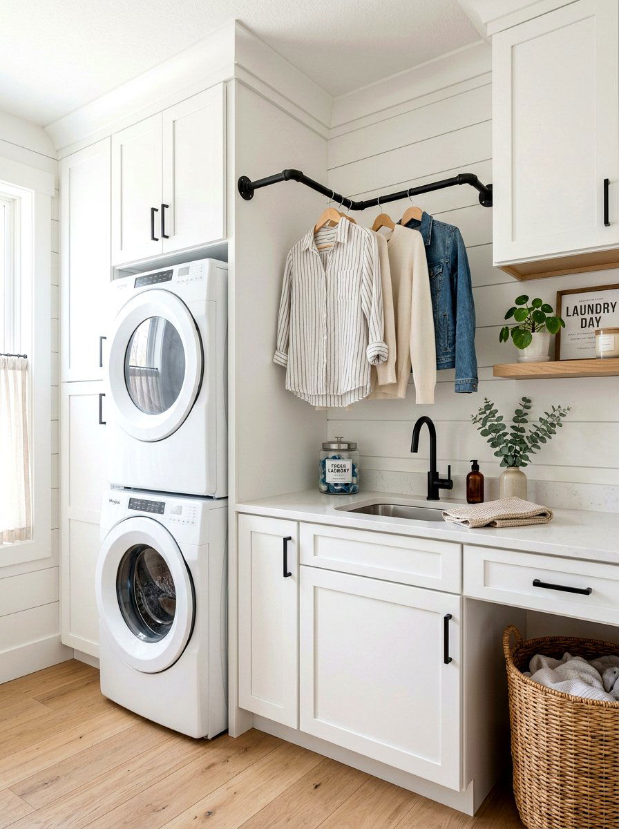 Corner laundry hanging rod - 30 laundry room hanging rod ideas
