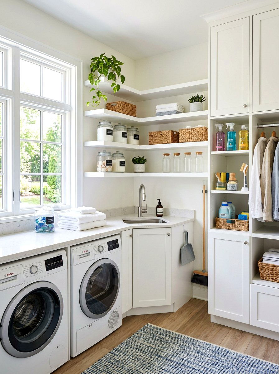 Corner laundry storage - 30 small laundry room ideas