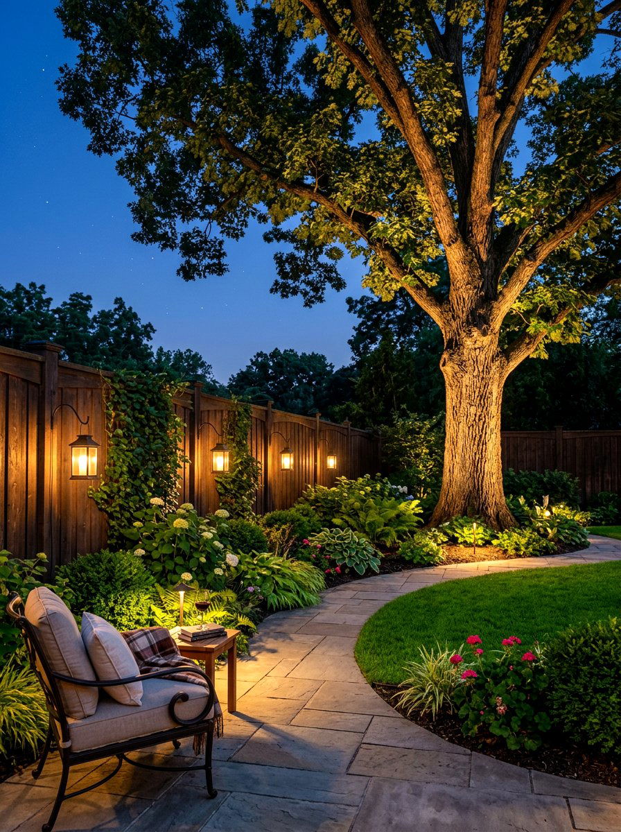 Corner lighting accent - 30 corner yard landscaping ideas