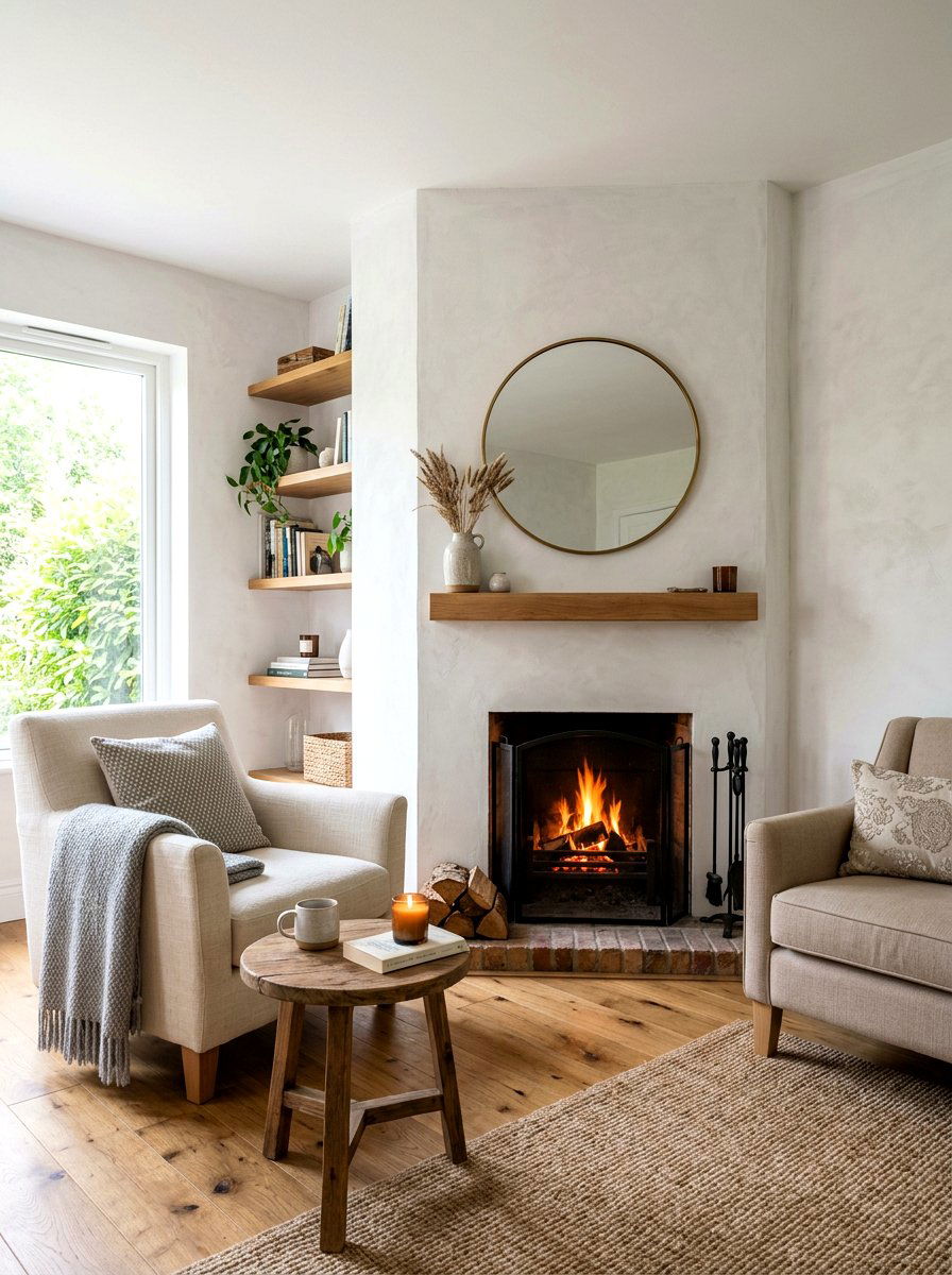 Corner limewash fireplace - 30 limewash fireplace ideas