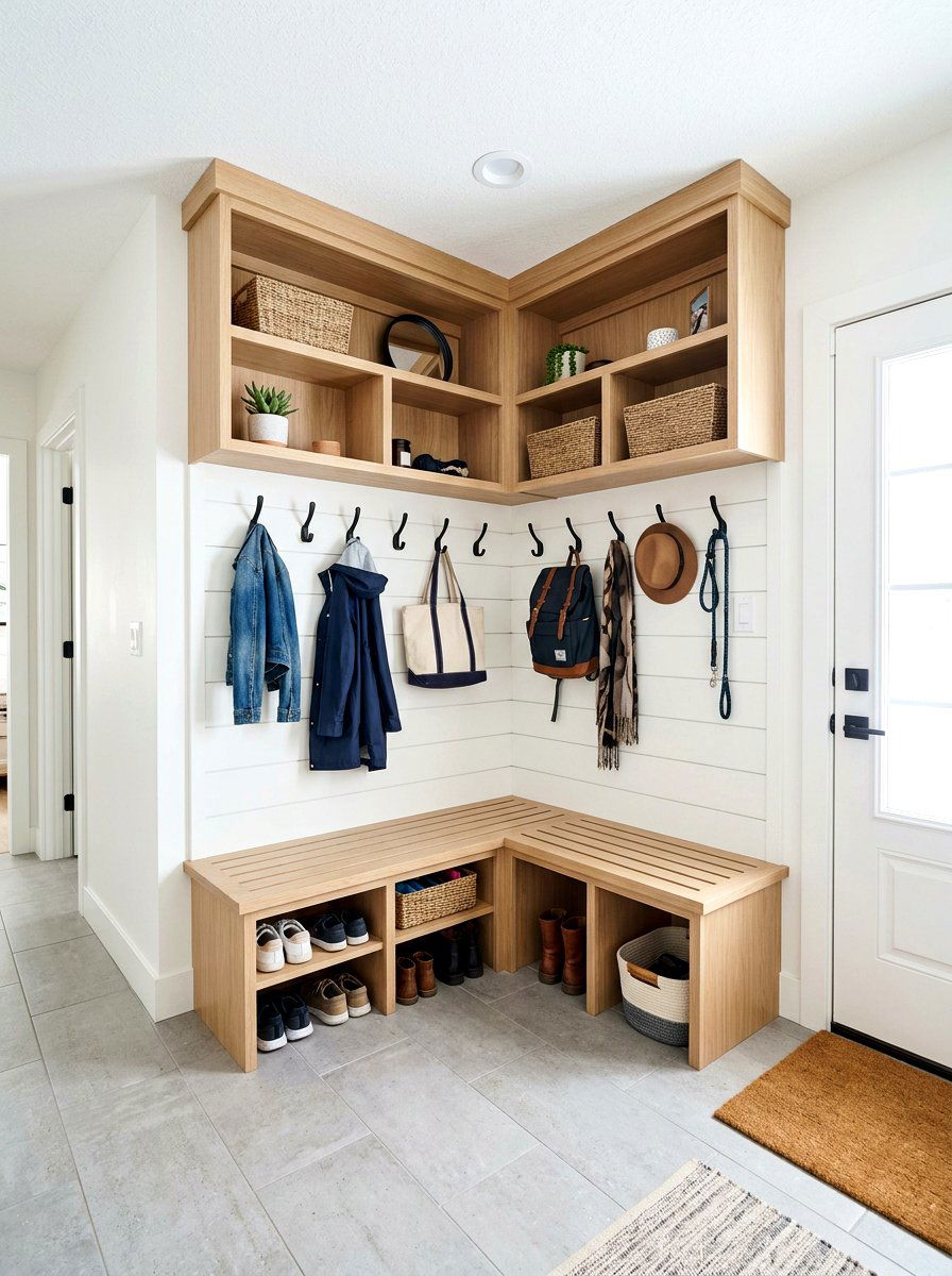 Corner mudroom unit - 30 organizing a mudroom ideas