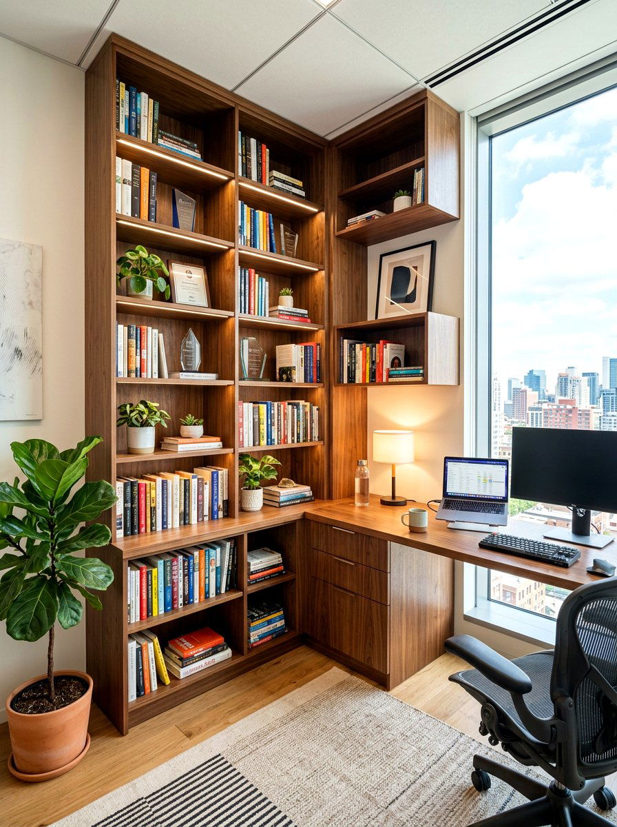 Corner office bookshelf unit - 30 office bookshelf styling ideas