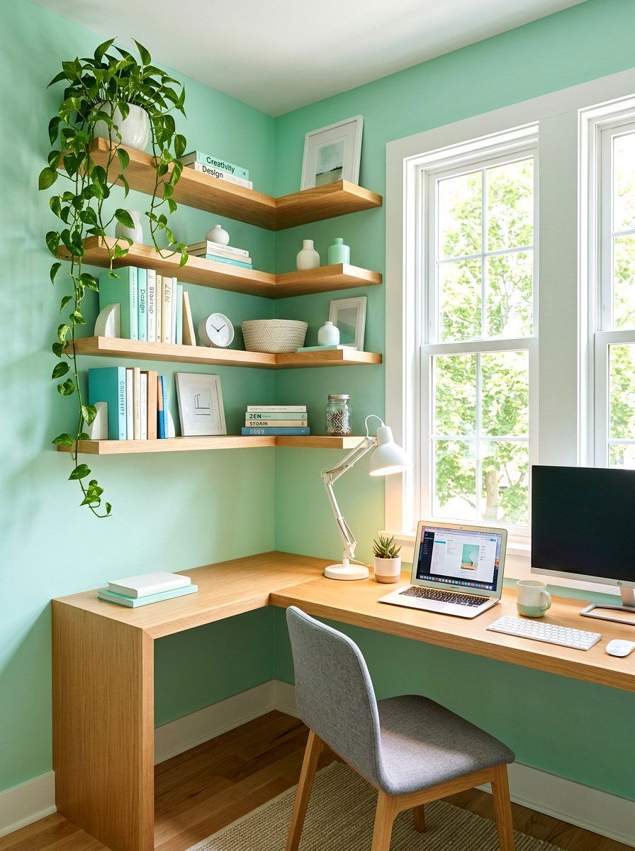 Corner office shelves - 30 office shelving styling ideas
