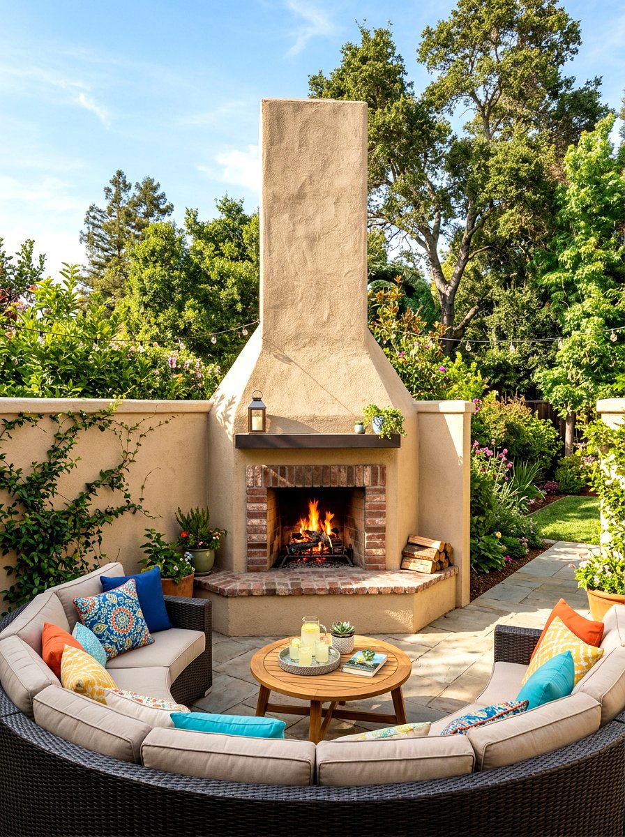 Corner outdoor fireplace - 30 outdoor fireplace ideas